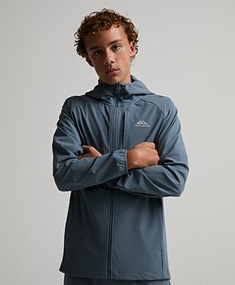 Trailberg Junior Ignite Woven Full Zip Hoodie in Ash Grey / Lunar Grey / Aqua