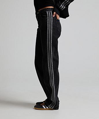 adidas Originals Womens Firebird Mid Rise Straight Denim Jean in True Black Denim / Grey