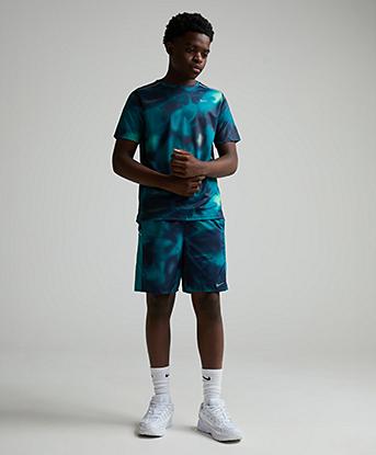 Nike Junior Miler Plus Short Sleeved T-Shirt in Blue Eclipse / Bright Spruce