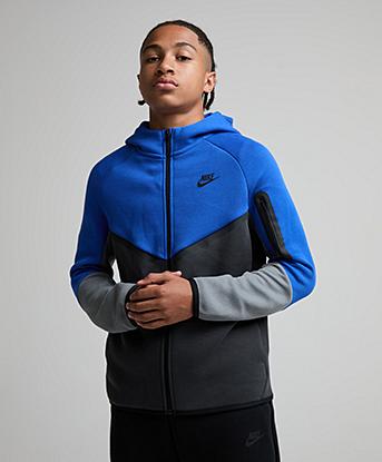 Nike Junior Tech Fleece Full Zip Hoodie in Game Royal / Anthracite / Smoke Grey