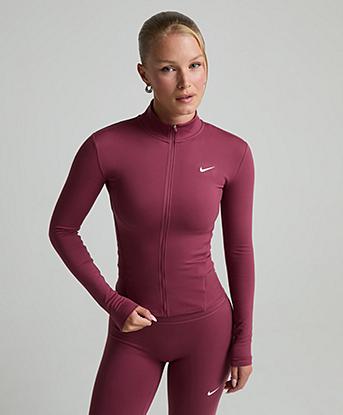 Nike Womens One Dri-FIT Full Zip Jacket in Pink Smoke / White