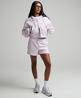 Nike Womens Studio Fleece Medium Weight Oversized Crop Hoodie in Bleached Lilac / Sail