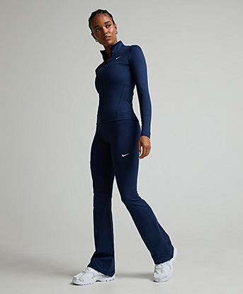 Nike Womens One Dri-FIT High Waisted Flare Legging in Midnight Navy / White