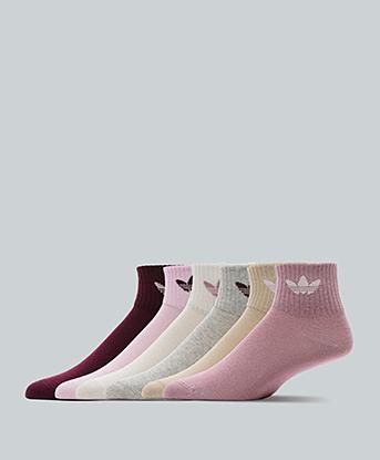 adidas Originals Kids 6 Pack Sock in  Maroon / Magic Mauve / Orchid Fusion.