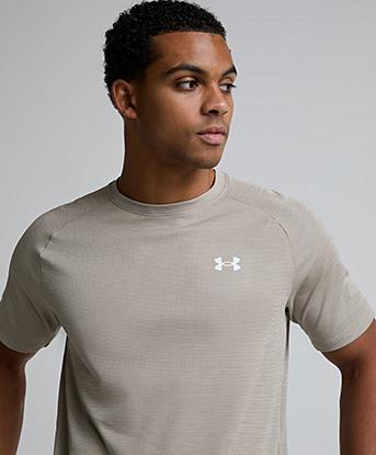 Under Armour Tech Woven Wordmark T-Shirt in Stone / White