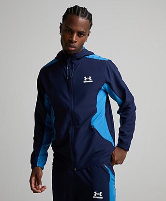 Under Armour Tech Sport Woven Hoodie in Midnight Navy / Aegean Blue / White