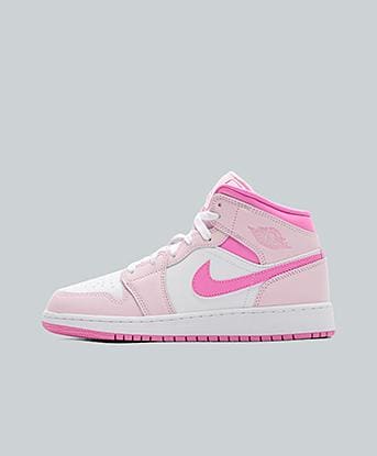 Jordan Junior Air Jordan 1 Mid Trainer in Pink Foam / Pink Foam / China Rose / White