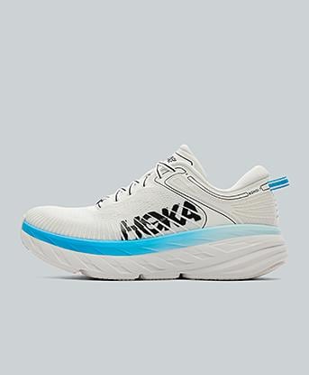 Hoka Bondi 7 Trainer in White / Skyward Blue