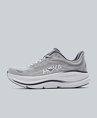 Hoka Bondi 9 Trainer in Stellar Grey / Ink Navy / White