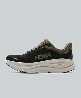 Hoka Bondi 9 Trainer in Black / River Rock Grey / Cream