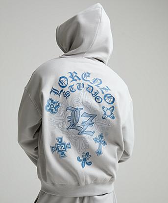 Lorenzo Atlas Full Zip Hoodie in Mist / Blue