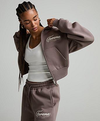 Forena Womens Regal Daze Full Zip Hoodie in Mocha Latte