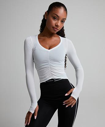 Monterrain Womens Savasana Long Sleeve Top in Optic White / Spring Veil