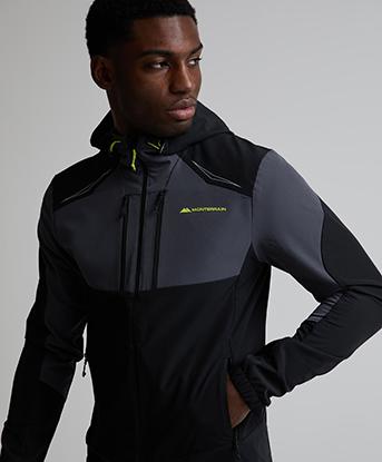 Monterrain Orbit Woven Running Hoodie in Black / Urban Charcoal / Citrus Fusion
