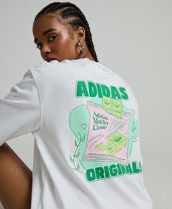 adidas Originals Womens Matcha Graphic T-Shirt in White / Green
