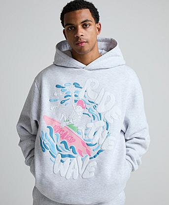 Epic Kid Ride The Wave Overhead Hoodie in Grey Marl