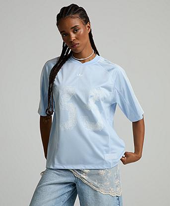 adidas Originals Womens 33 Jersey Top in Crystal Sky