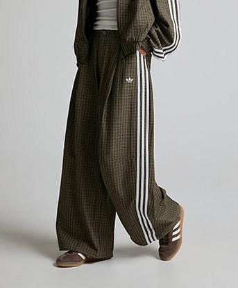 adidas Originals Womens Micro Check Track Pant in Olive Strata / Wonder Beige