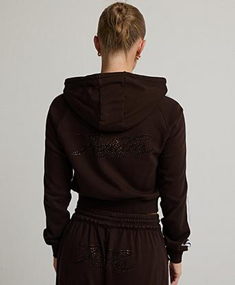 adidas Originals Womens Graphic Fitted Diamante Full Zip Hoodie in Aurora Coffee