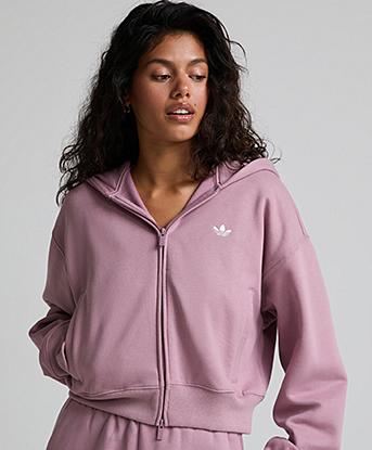 adidas Originals Womens Essentials Fleece Full Zip Hoodie in Magic Mauve