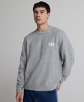 adidas Originals Trefoil Knitted Sweatshirt in Medium Grey Heather