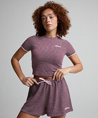 Dès Vu Womens Stripe T-Shirt in Burgundy