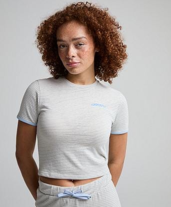 Dès Vu Womens Stripe T-Shirt in Grey Marl
