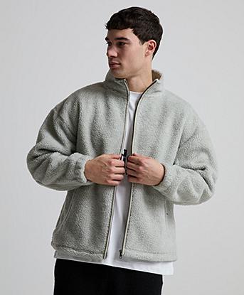 Faded Store Borg Full Zip Fleece in Vaporous Grey