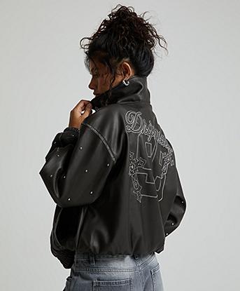 Dripmade Womens Saint 98 Funnel Neck Oversized PU Jacket in Charcoal