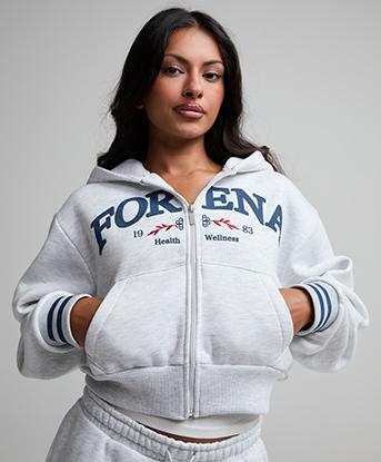 Forena Womens Daze Academy Full Zip Hoodie in Ice Grey Marl / Indigo Dusk