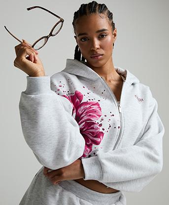 Forena Womens Flourish Zip Through Hoodie in Grey Marl