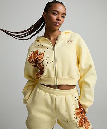 Forena Womens Flourish Zip Through Hoodie in Butter Cream