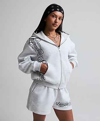 Dripmade Womens Calligraphy Full Zip Hoodie in Grey Marl