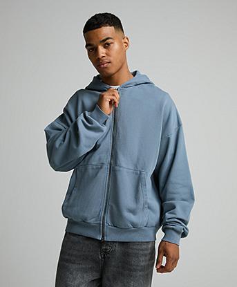 Celebre Washed Zip Through Hoodie in Fort Blue