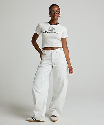 Forena Womens Bowie Barrel Denim Jean in Ecru