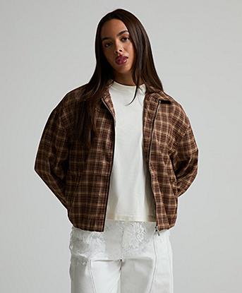 Forena Womens Iona Check Light Jacket in Brown Check