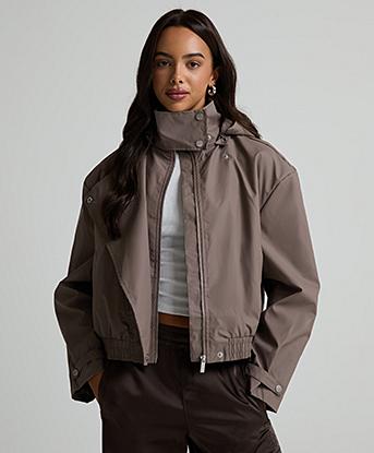 Forena Womens Kylie Funnel Neck Light Jacket  in Mocha Latte
