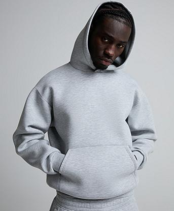 Celebre Neoprene Oversized Overhead Hoodie in Grey Marl