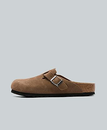 Birkenstock Womens Boston Suede Sandal in Dark Tea