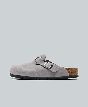 Birkenstock Womens Boston Suede Sandal in Lavender Sky