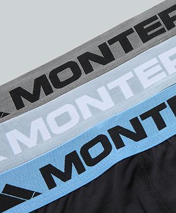 Monterrain 3 Pack Performance Boxer in Black / Storm Cloud Blue / Forged Steel