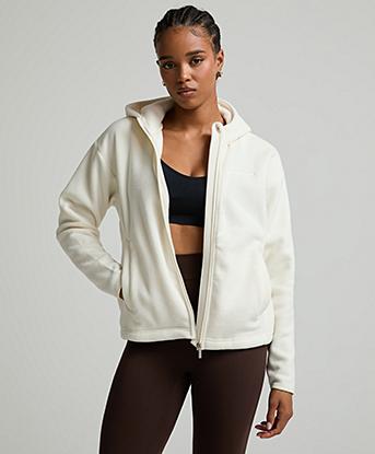Metissier Womens Sarcelles Polar Fleece Hoodie in White Peony