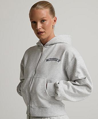 Metissier Womens Amiens Full Zip Hoodie in Ice Grey Marl