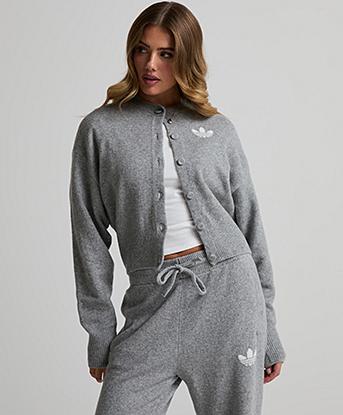 adidas Originals Womens Essential Knit Cardigan in Medium Grey Heather