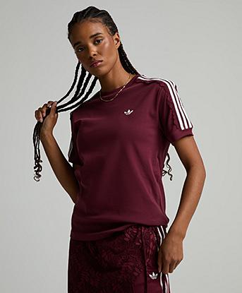 adidas Originals Womens Lace 3-Stripe T-Shirt in Shadow Red