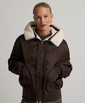 Dès Vu Womens Borg Bomber Jacket in Chocolate