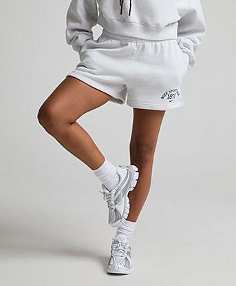 Nike Womens Studio Fleece Classic Short in Birch Heather / Midnight Navy