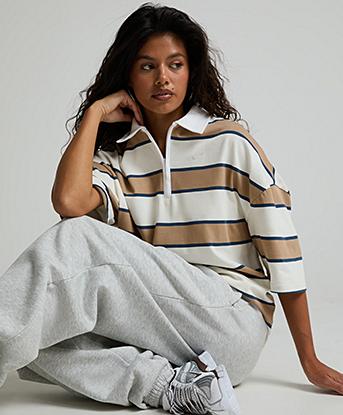 Nike Womens Novelty Stripe Polo Shirt in Pale Ivory / Hemp / Midnight Navy
