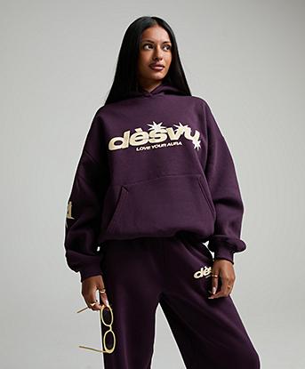 Dès Vu Womens Star Hoodie in Plum / Yellow