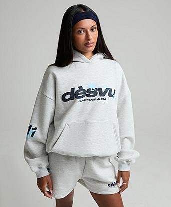Dès Vu Womens Star Hoodie in Grey Marl / Navy